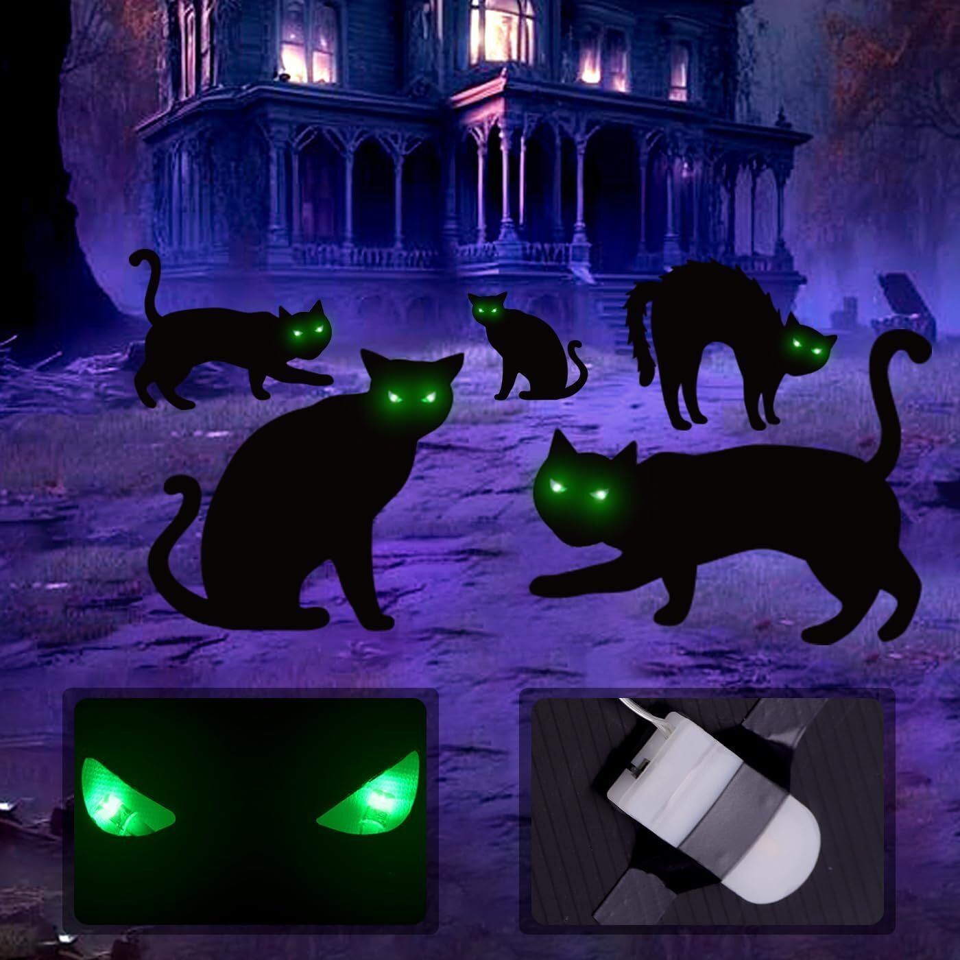 Outdoor Halloween Decorations, 5Ct Black Cat Yard Decor with LED Lights in Eyes,