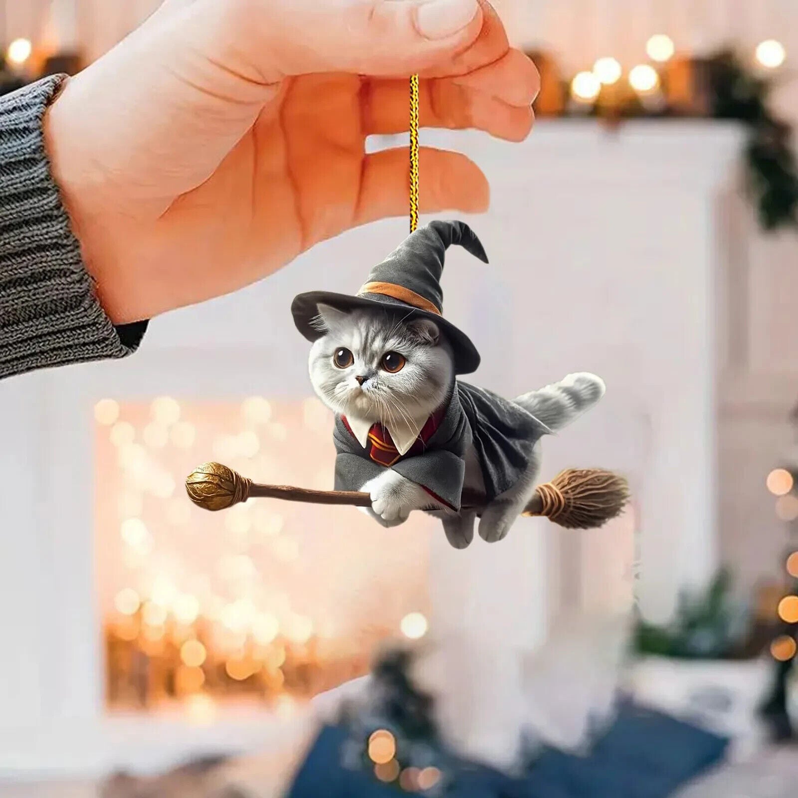 2D Magical Cat Which Car Pendant Ornament Halloween Witch Decor / Christmas