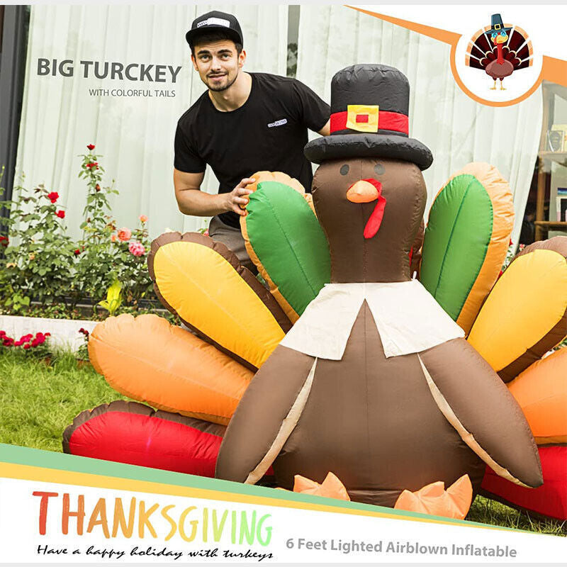 5Ft Inflatable Turkey LED Lighted Airblown Thanksgiving Outdoor Yard Decoration