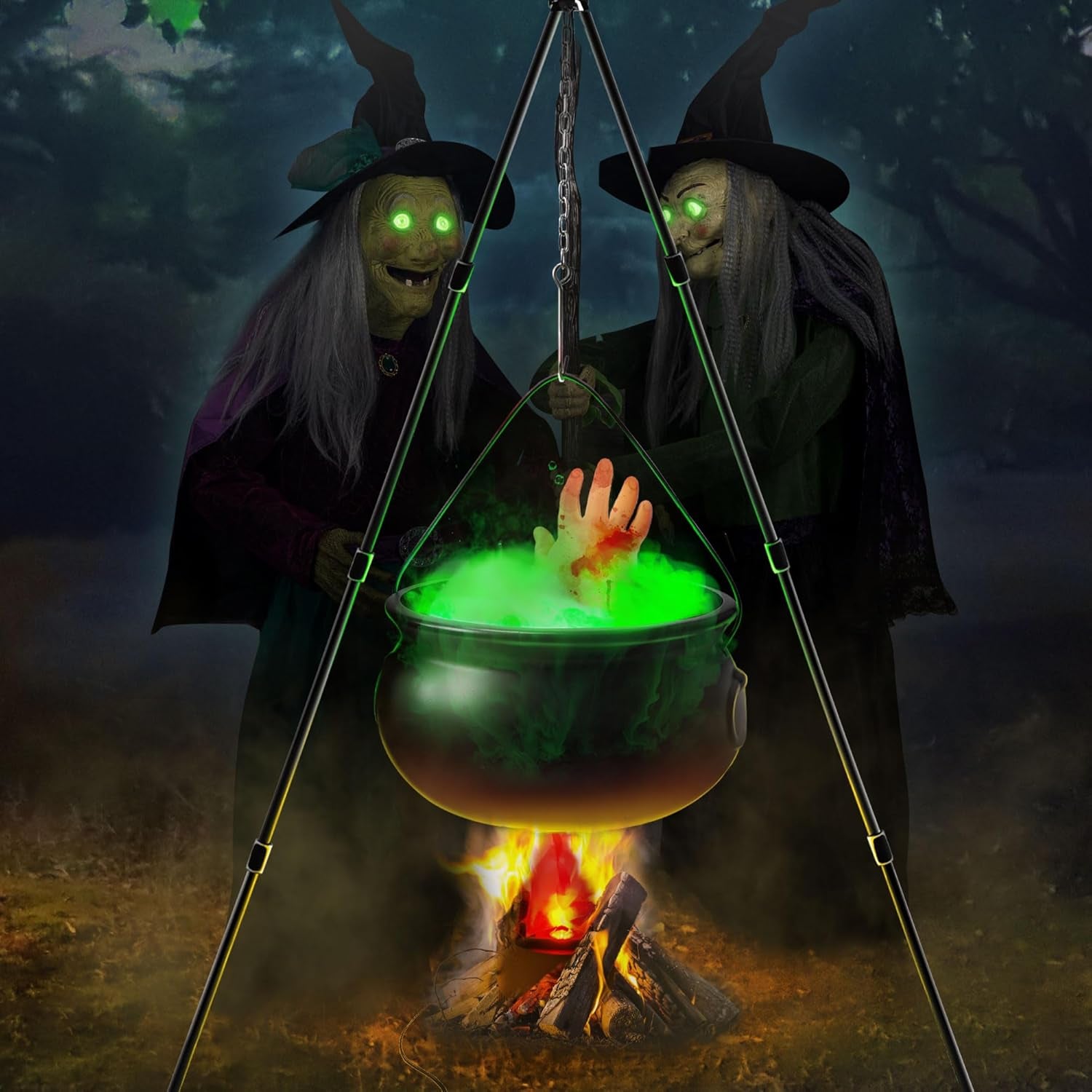 Halloween Decorations Outdoor - 6Pcs Large Witches Cauldron with Fake Fire