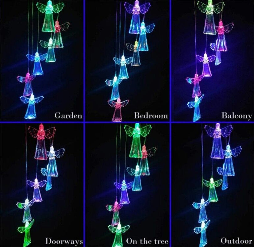 Solar Wind Chimes Lights LED Angels Color Changing Garden Lawn Hanging Lamp Deco