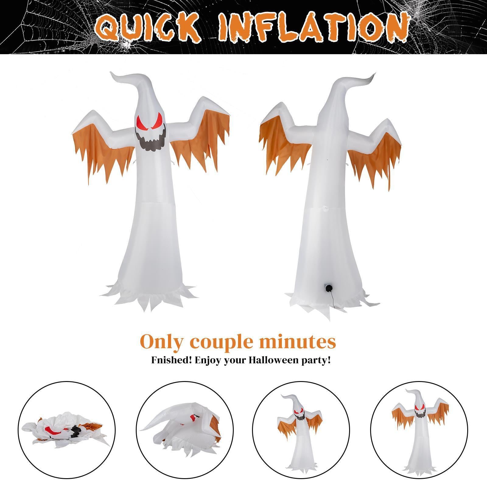 12FT Halloween Inflatable Giant Ghost with Red Eye Led Lights Blow up Decoration