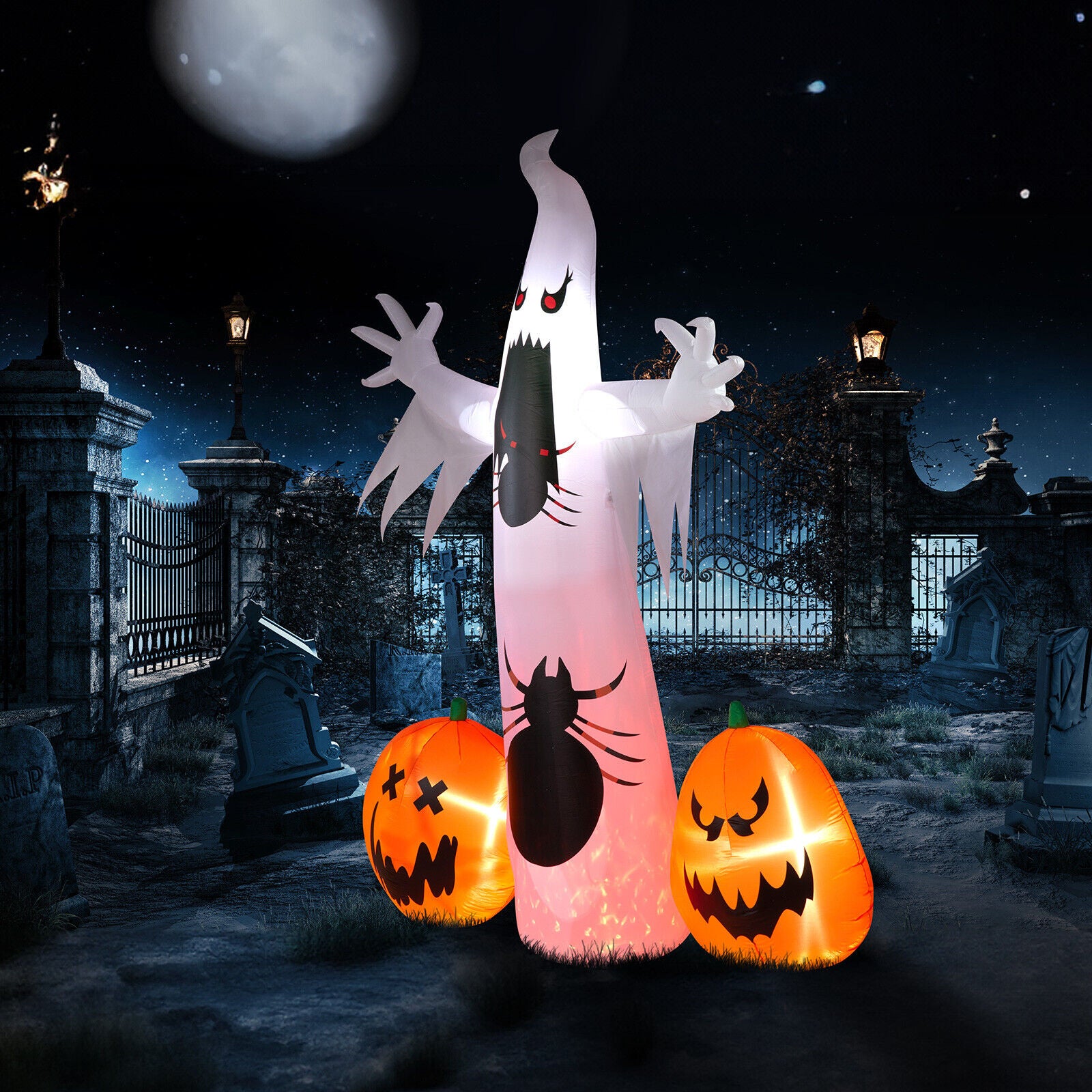 12FT Scary Halloween Inflatables Giant Ghost Spider Pumpkin Outdoor Decorations