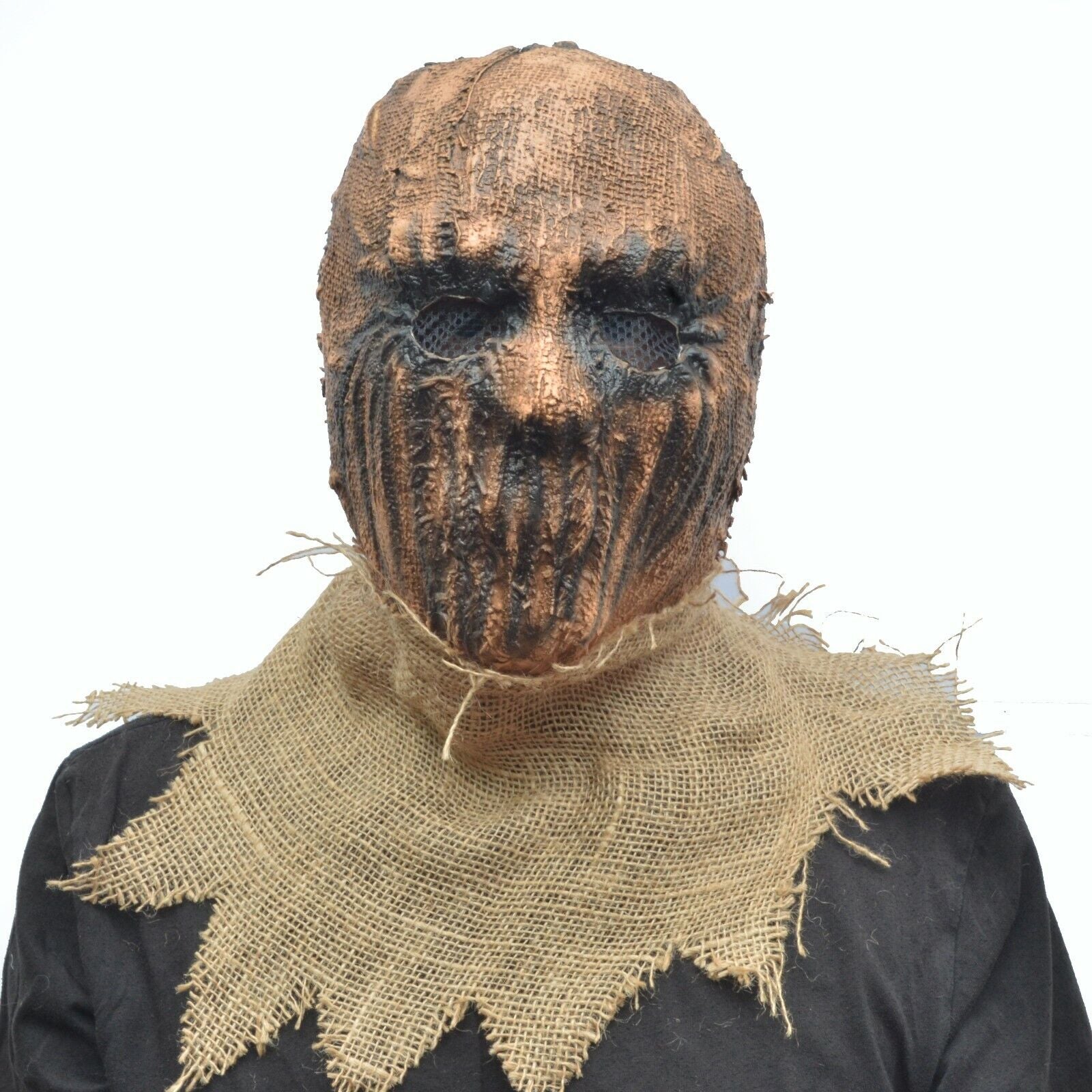 Scarecrow Halloween Costume Mask Latex & Burlap Realistic Scary Scare Crow Mask