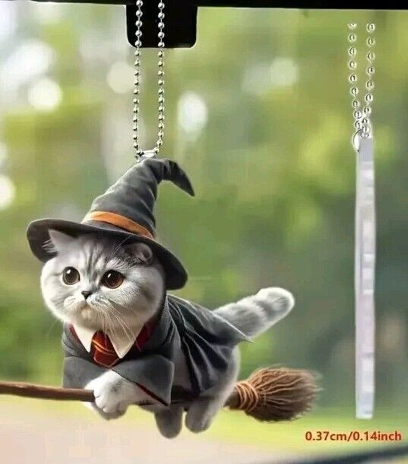 Flying Witch Cat | Acrylic Hanging Ornament | Halloween | Gothic | 2D Christmas