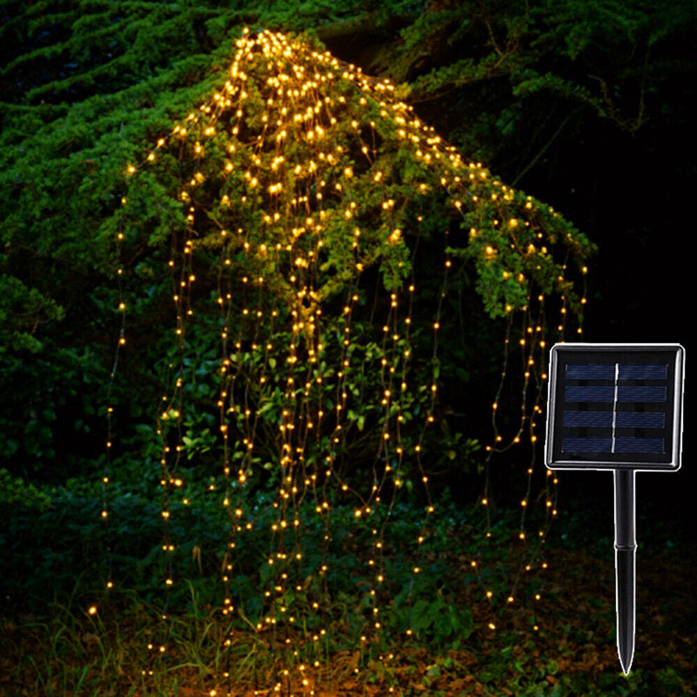 Solar Led String Lights Outdoor Waterfall Fairy Icicle Lamp Garden Halloween