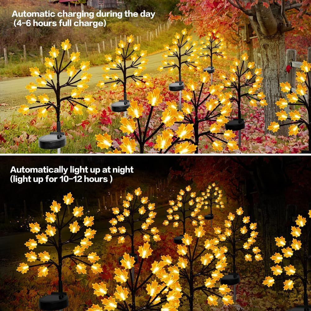 Solar Fall Lights for Thanksgiving Day Decorations Outdoor,2Pack 40LED Orange