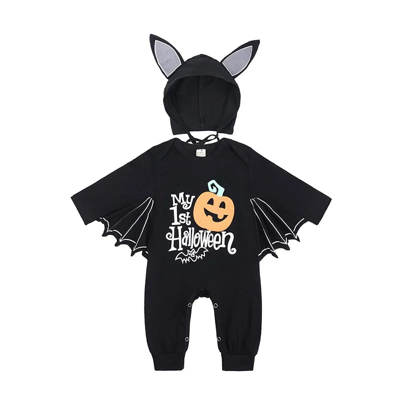 Halloween Baby Costume Pumpkin Head Skull Bones Infant Costume Bat Romper Baby Jumpsuit Suit 2Pcs Clothes Newborn Jumpsuit 0-24M