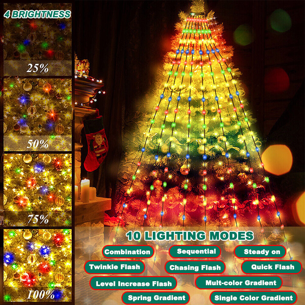 160LED Christmas Tree Waterfall Lights Fairy String Outdoor Waterproof Decor RGB