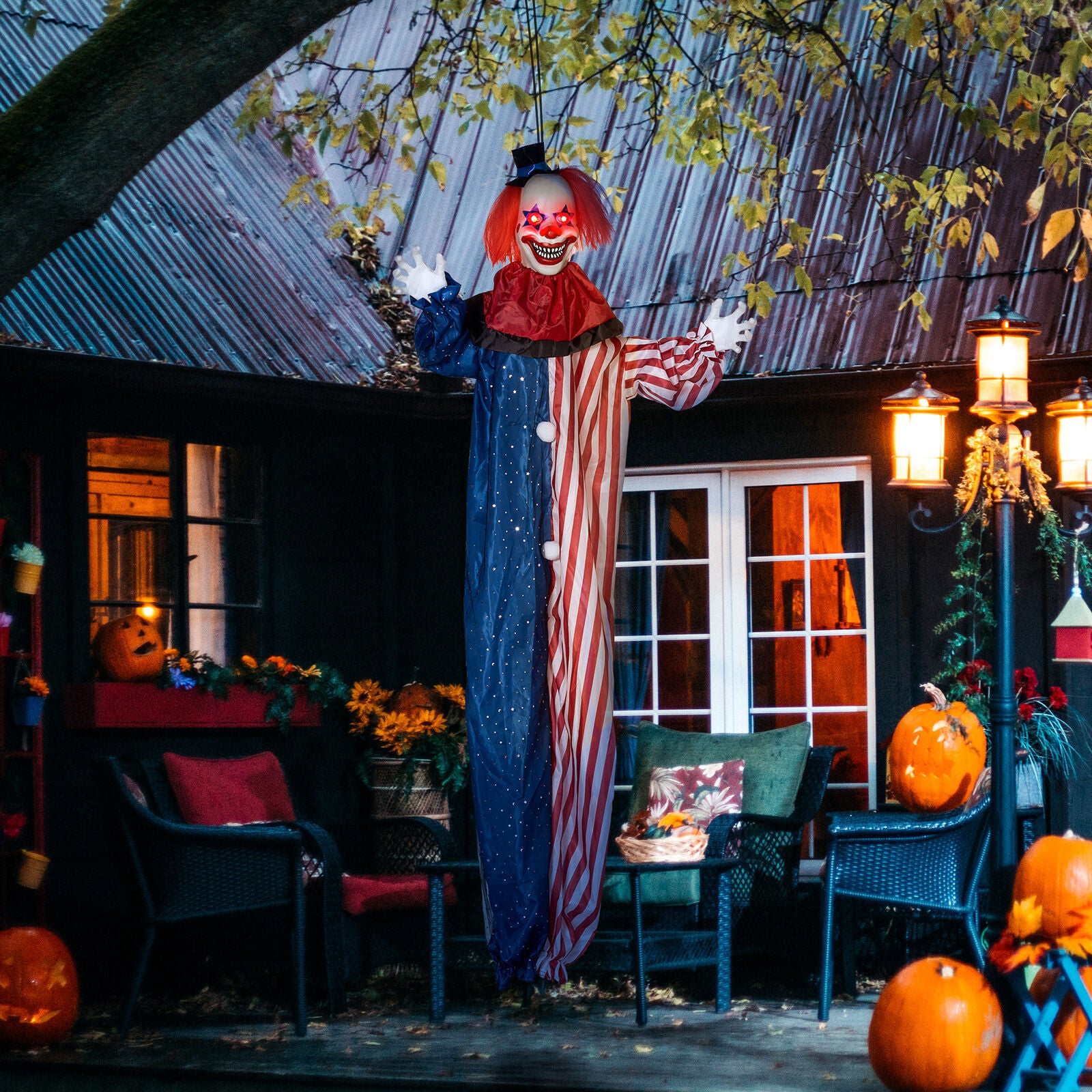 Hanging Clown Halloween Animatronic, Sound Activated for Party