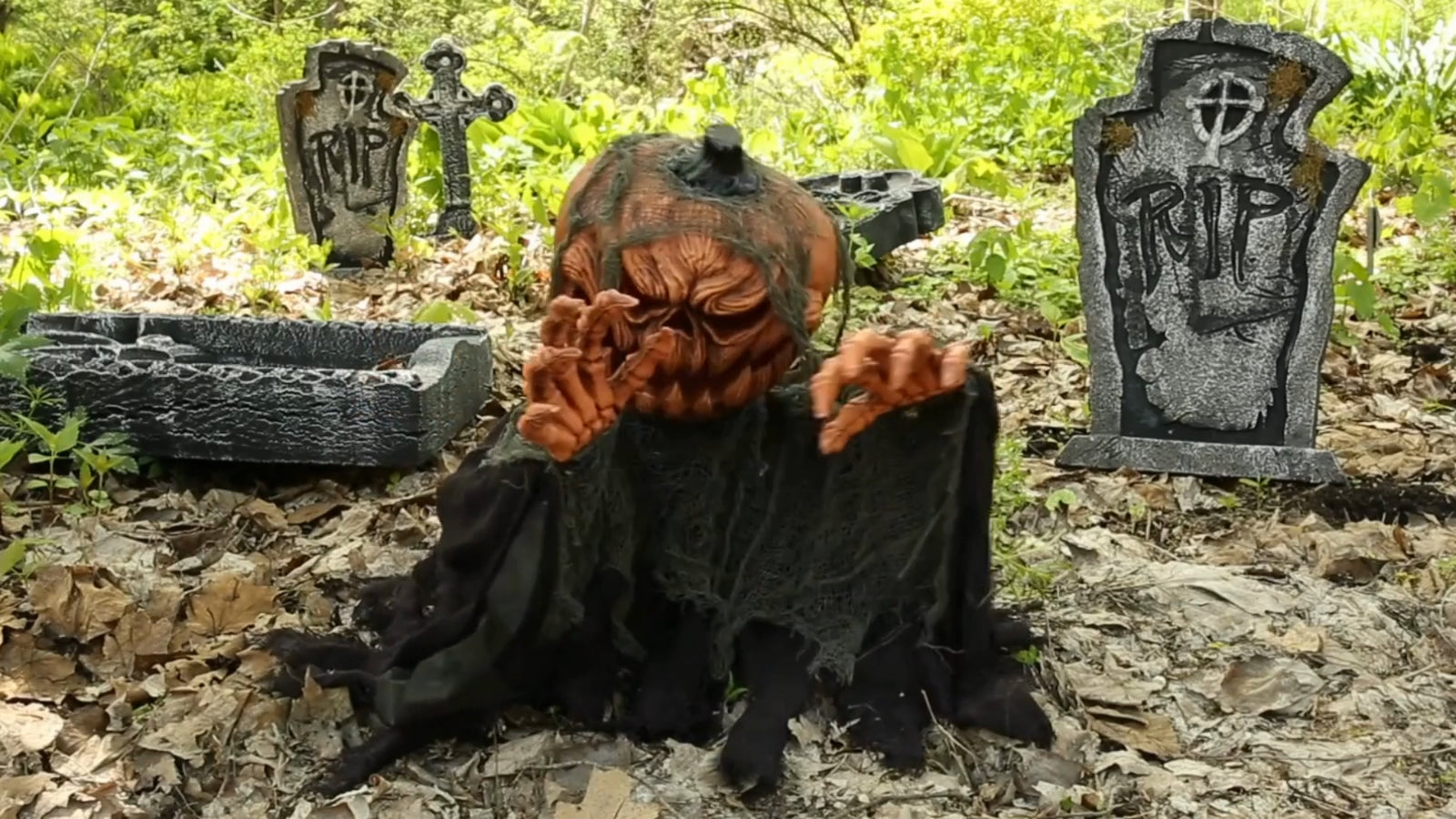 Pumpkin Groundbreaker Animated Prop Halloween Haunted Graveyard Animatronic Man