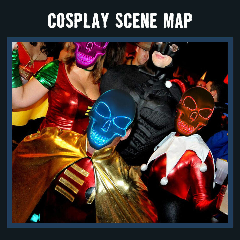 Costume Halloween Face Mask LED Light up 3 Modes Cosplay Clubbing Party Purge