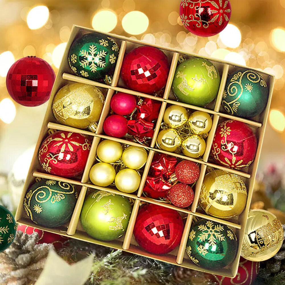 44Pcs Mixed Christmas Balls Baubles Xmas Tree Ornament Home Hanging Decoration
