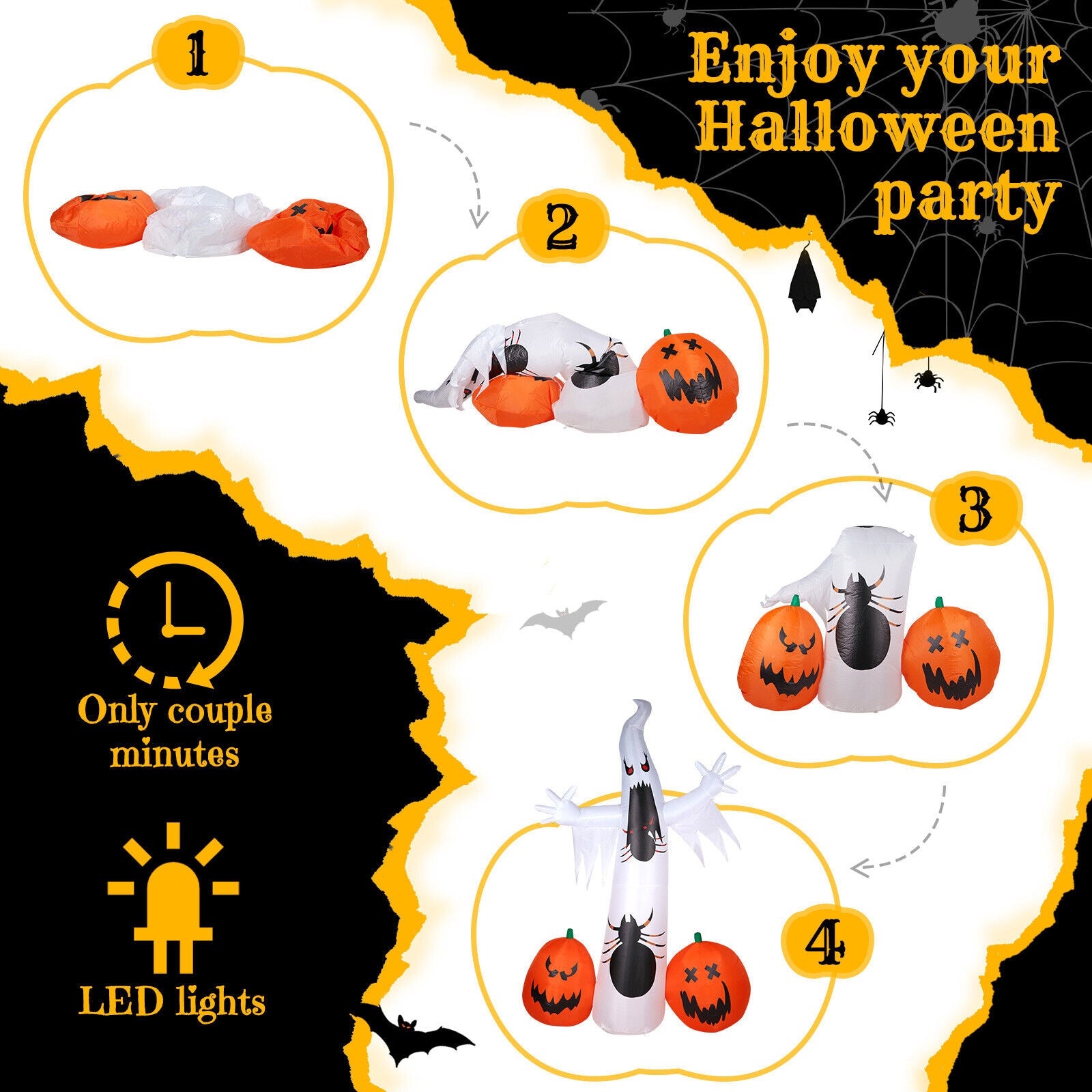 12FT Scary Halloween Inflatables Giant Ghost Spider Pumpkin Outdoor Decorations