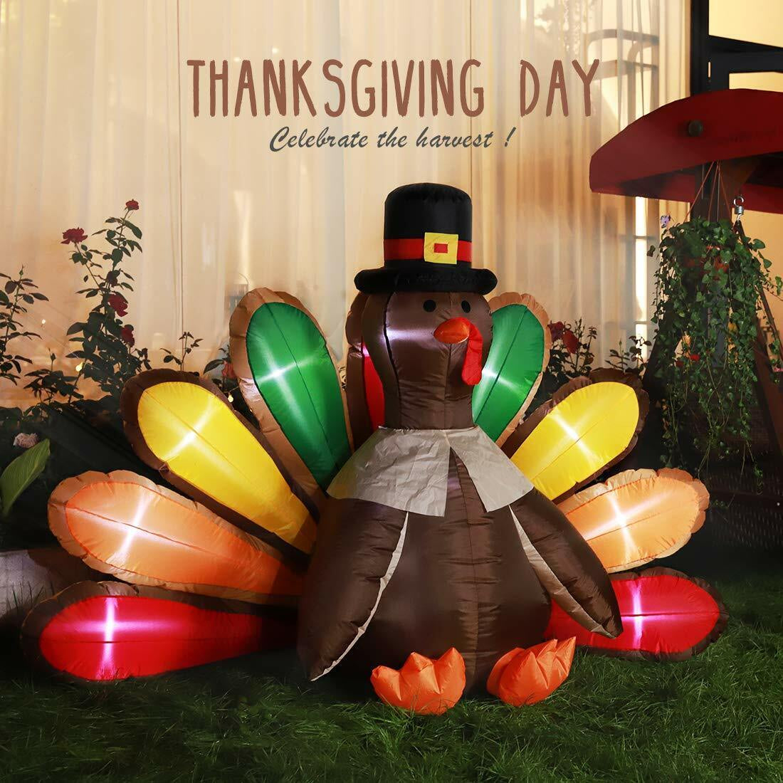 5Ft Inflatable Turkey LED Lighted Airblown Thanksgiving Outdoor Yard Decoration
