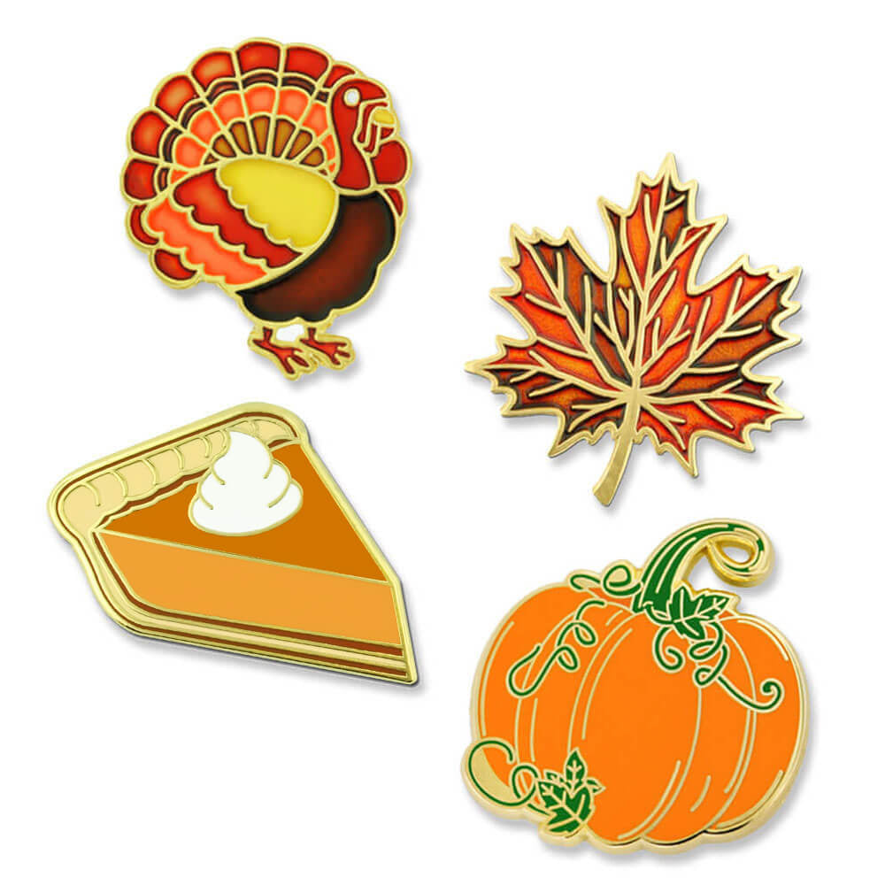 Pinmart Thanksgiving Pumpkin Pie Fall Autumn Leaf & Turkey Holiday Lapel Pin Set