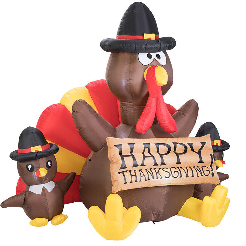 6Ft Thanksgiving Inflatable LED Lighted Turkey Family Blow up Outdoor Lawn Yard