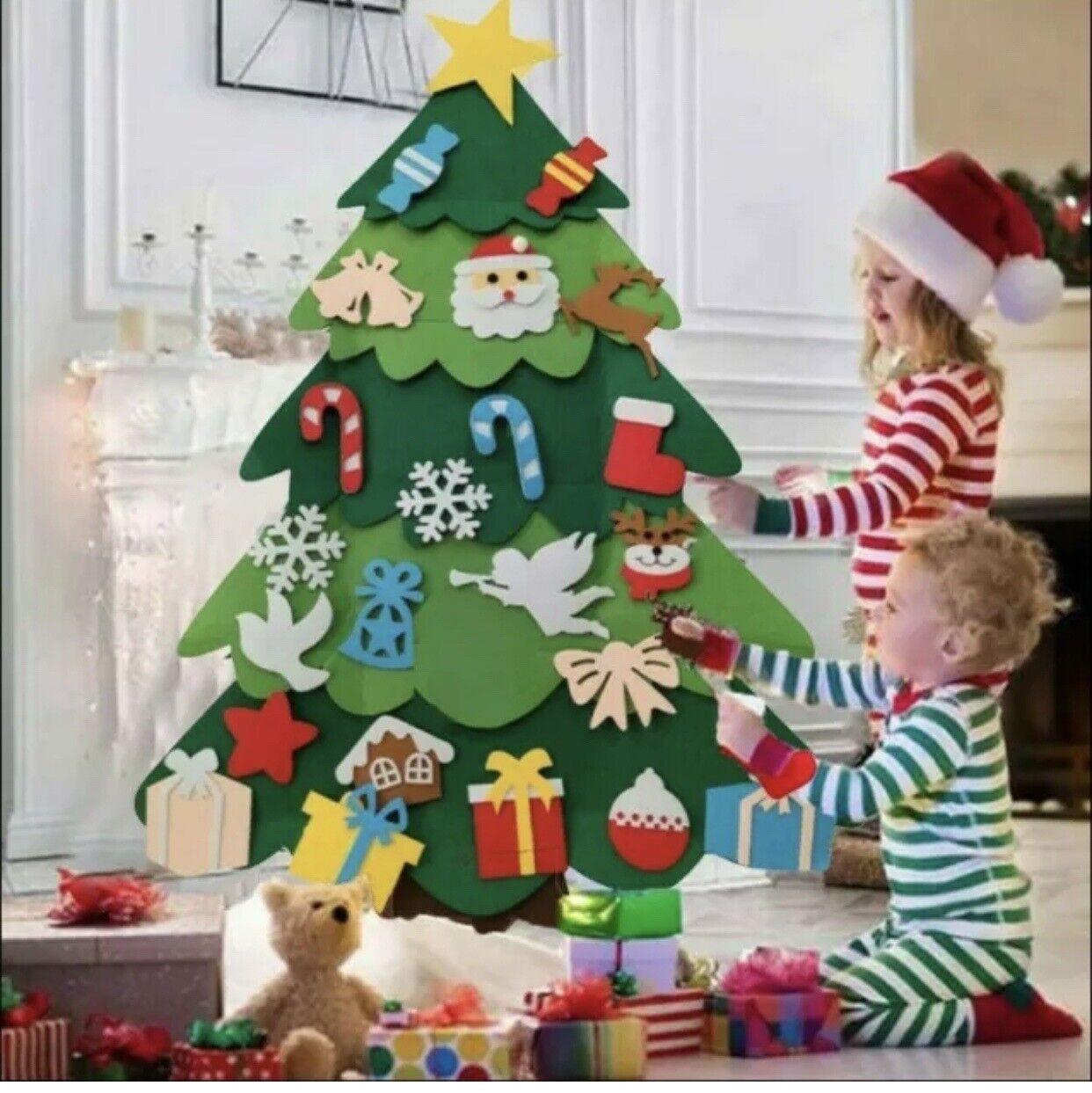 4FT DIY Felt Christmas Tree Set26Pcs Detachable Ornaments Kids Wall Hanging Gift