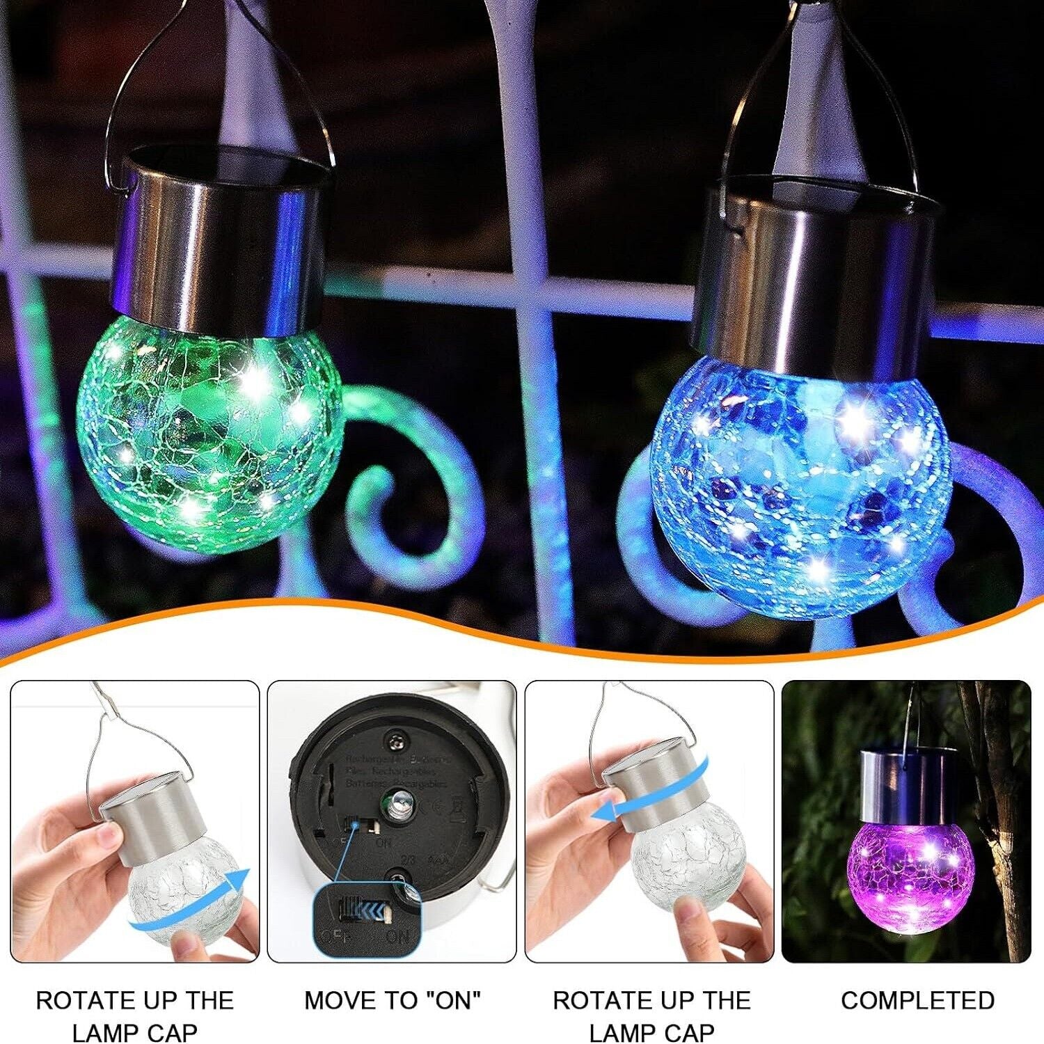 6Pack LED Solar Hang Lights Flickering Flame Lantern Outdoor Garden Decor Lamp