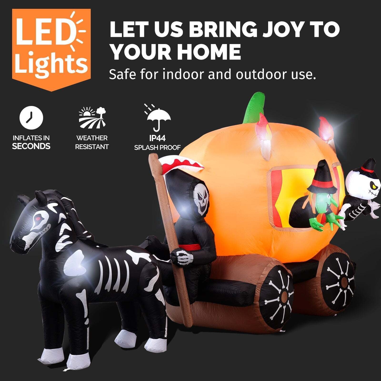 6FT TALL PUMPKIN CARRIAGE HALLOWEEN LED INFLATABLE