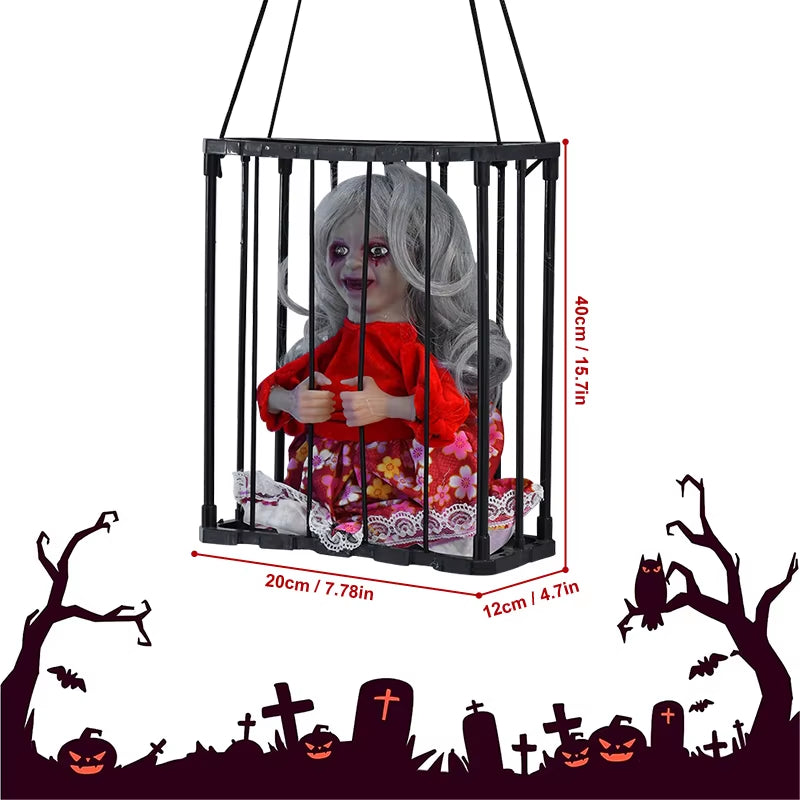 Halloween Animatronics Horror Skeleton Prisoner Toy Flashing Light Sound Doll Scary Ghost Haunted House Horror Party Props Decor