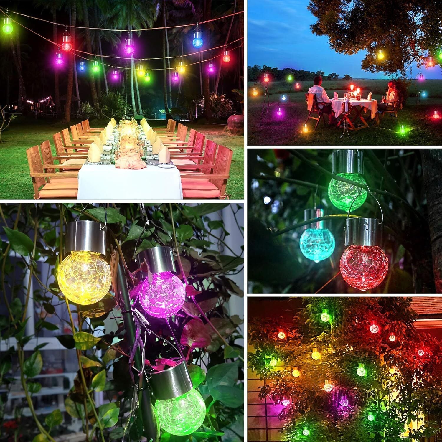 6Pack LED Solar Hang Lights Flickering Flame Lantern Outdoor Garden Decor Lamp