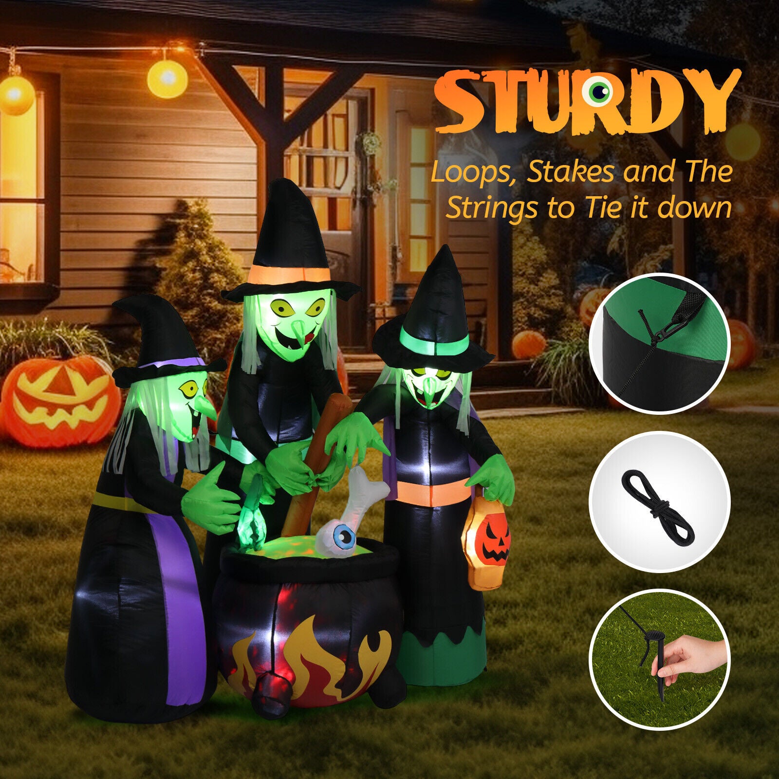 Halloween Inflatable Outdoor Lawn Decoration 6FT 3 Witches Blow up LED Lights