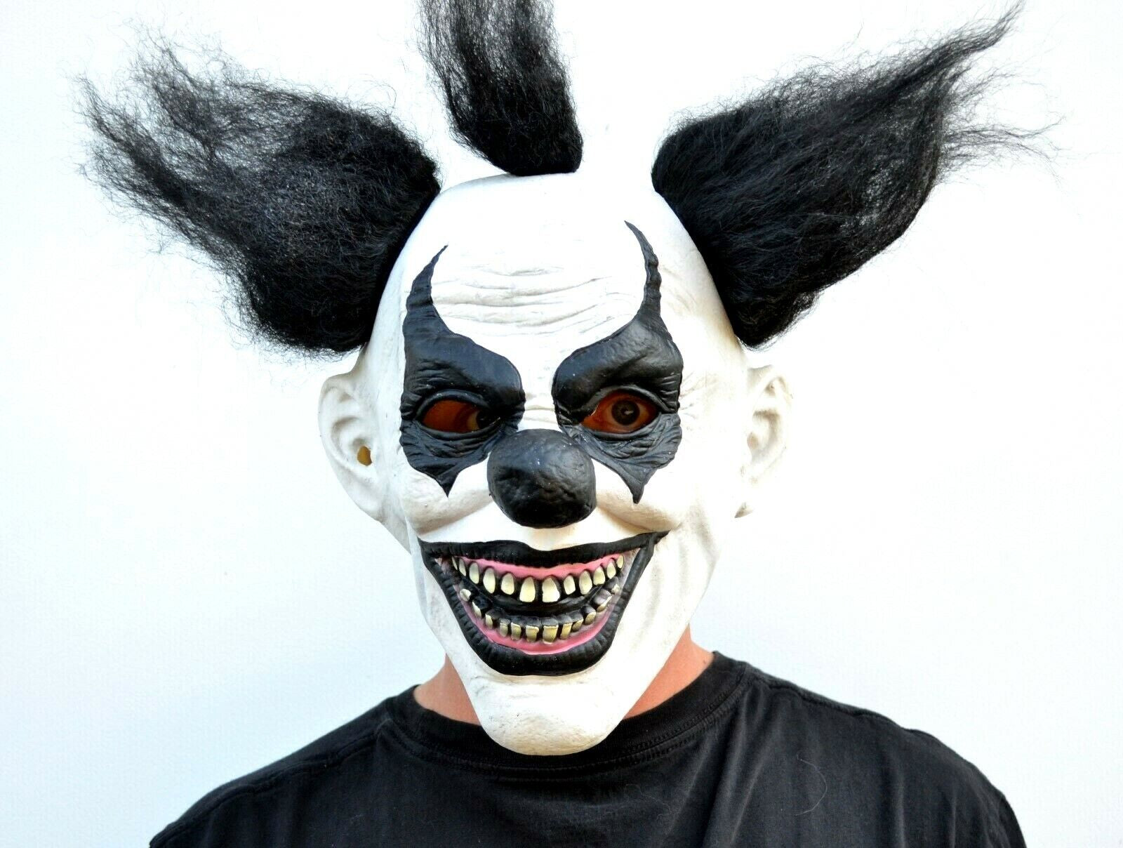 Scary Halloween Clown Mask with Hair Costume Party Black & White Clown