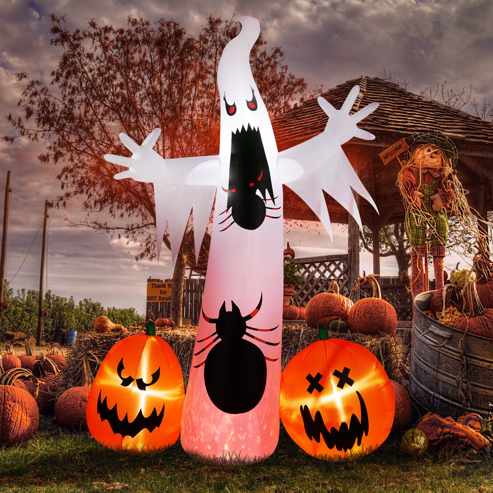 12FT Scary Halloween Inflatables Giant Ghost Spider Pumpkin Outdoor Decorations