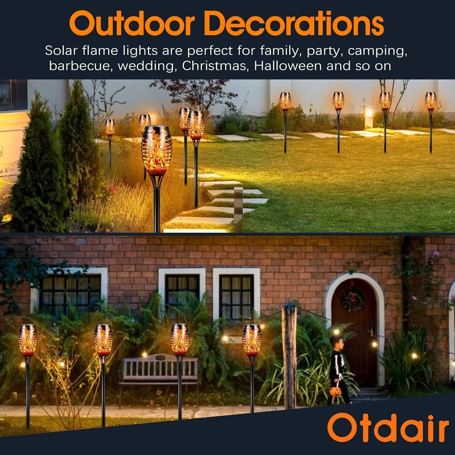 16 Pack 12 LED Solar Power Torch Flame Flickering Light Outdoor Garden Lawn Lamp