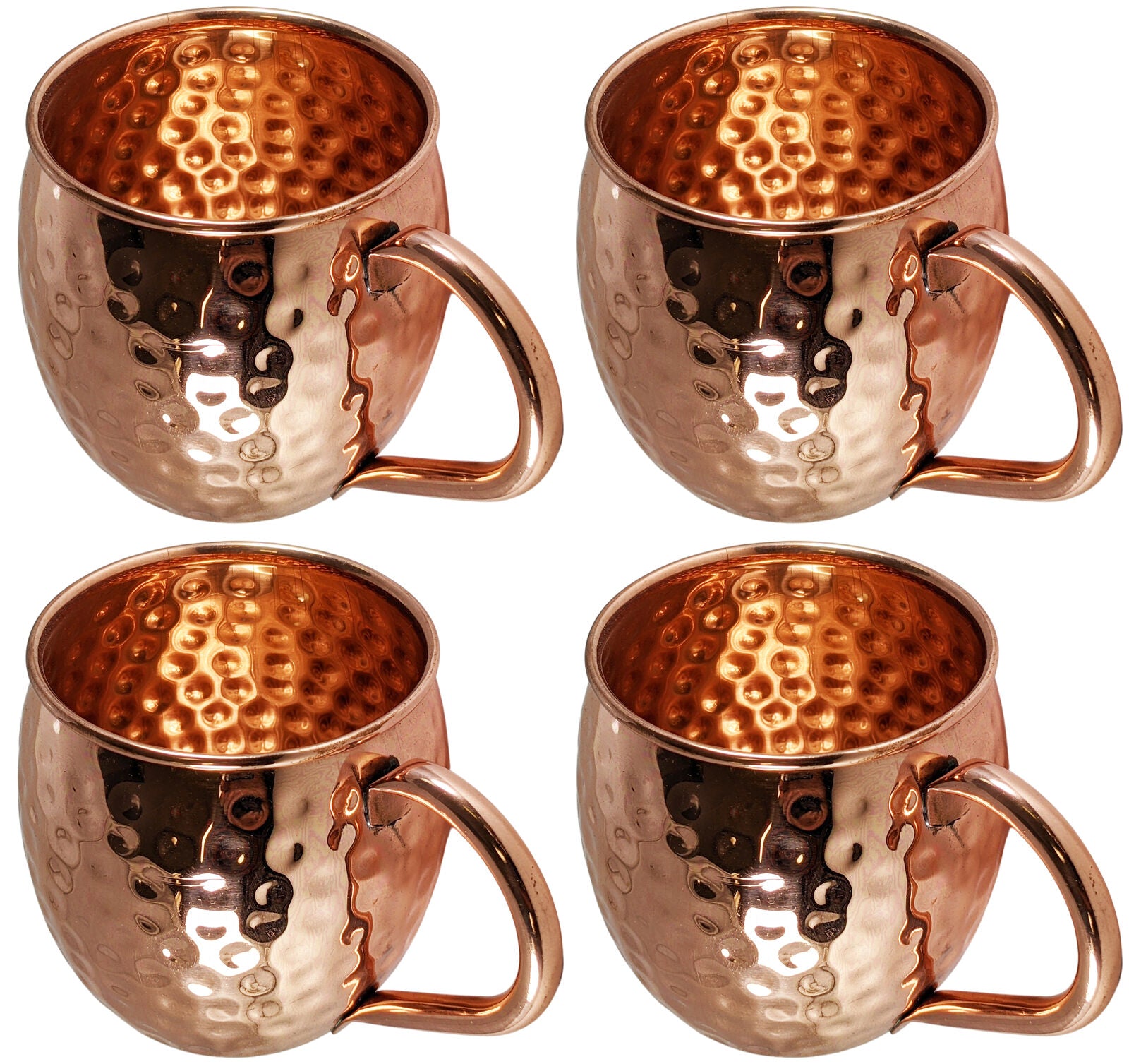 4 Pack Pure Copper Moscow Mule Mugs, Each Hammered Mug Holds 18 Ounces