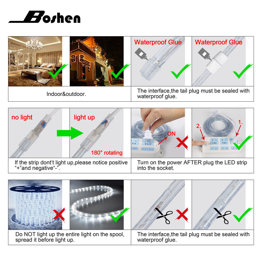 LED Rope Light 110V Garden Indoor Outdoor String Lighting Tube 50/150/100/300 Ft