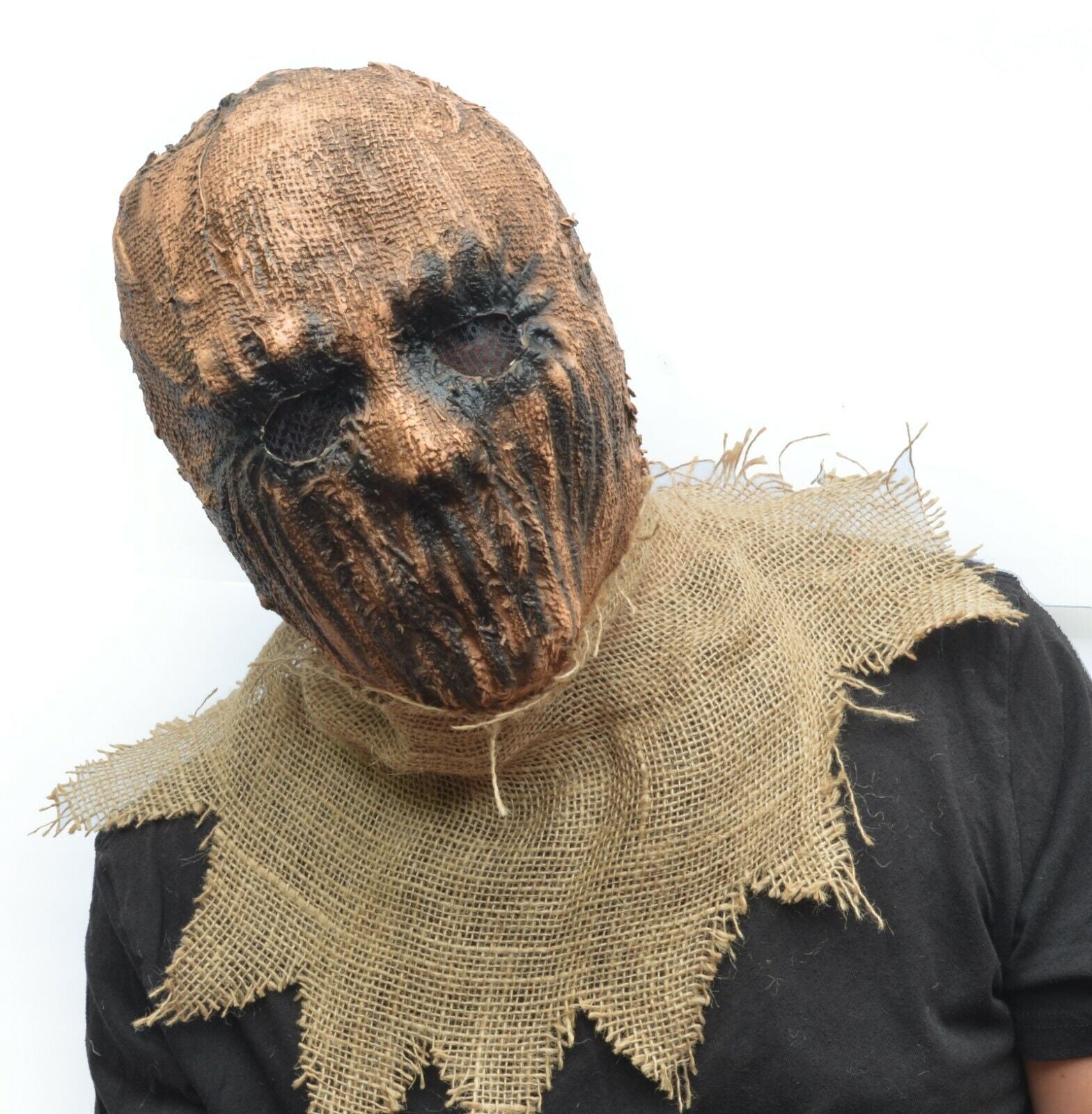 Scarecrow Halloween Costume Mask Latex & Burlap Realistic Scary Scare Crow Mask