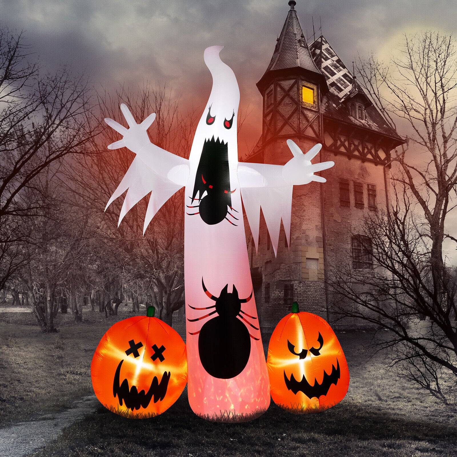 12FT Scary Halloween Inflatables Giant Ghost Spider Pumpkin Outdoor Decorations
