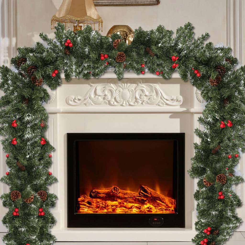 9FT Christmas Garland Artificial Wreath Ornaments Xmas Tree Home Rattan Decor US