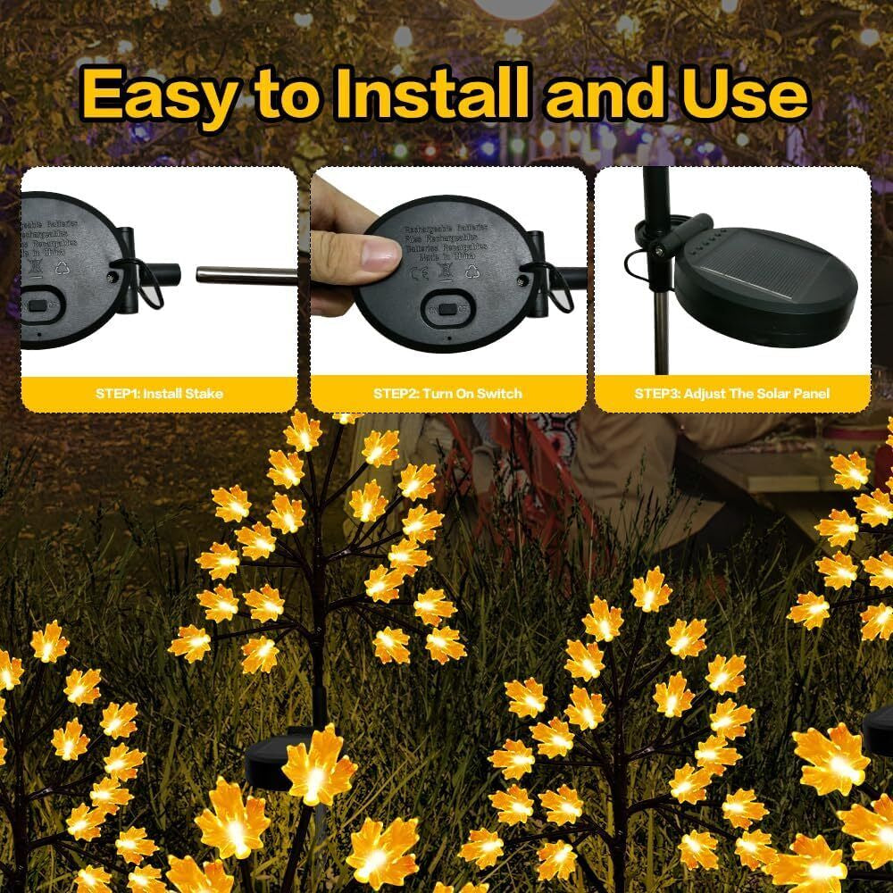 Solar Fall Lights for Thanksgiving Day Decorations Outdoor,2Pack 40LED Orange