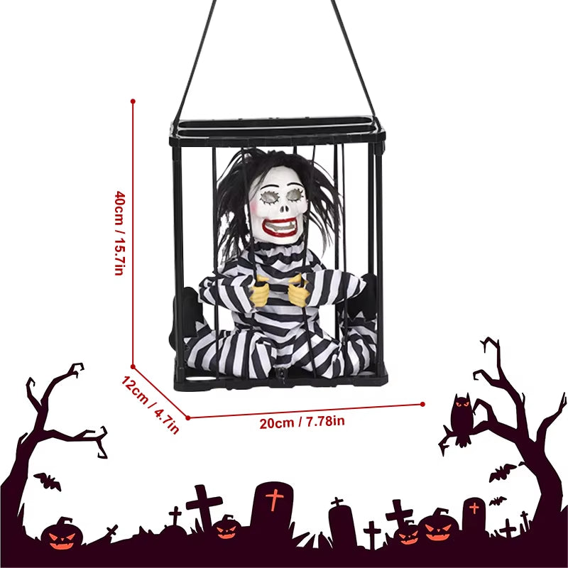 Halloween Animatronics Horror Skeleton Prisoner Toy Flashing Light Sound Doll Scary Ghost Haunted House Horror Party Props Decor
