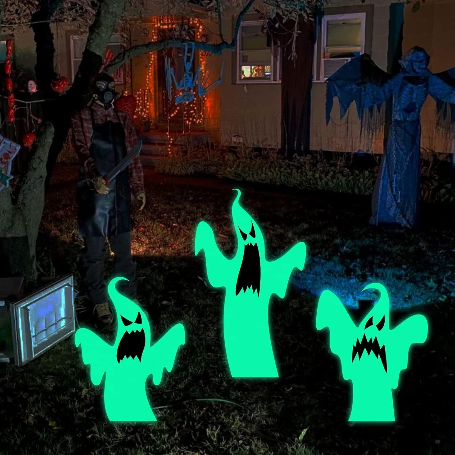 Halloween Decoration Ghost Yard Signs Stakes Glow in the Dark Outdoor Scary 3PCS