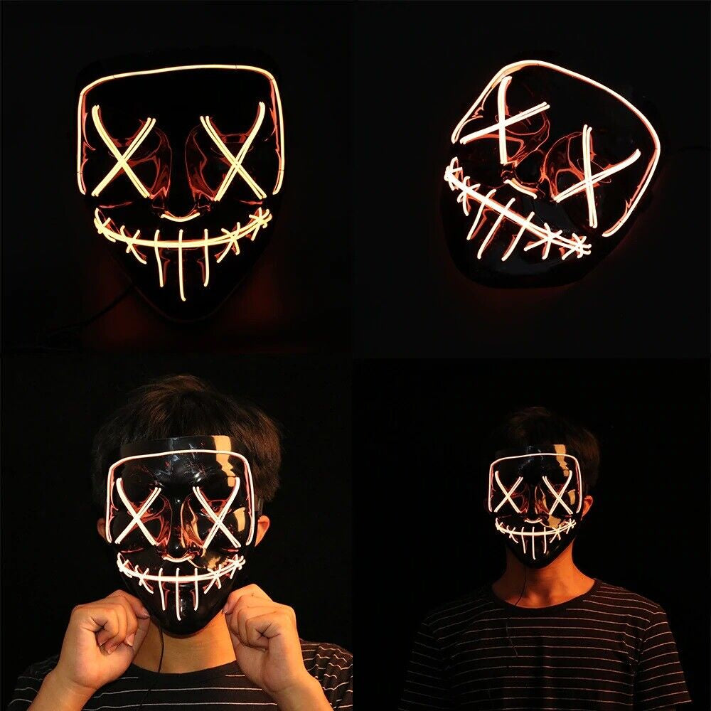 Costume Halloween Face Mask LED Light up 3 Modes Cosplay Clubbing Party Purge