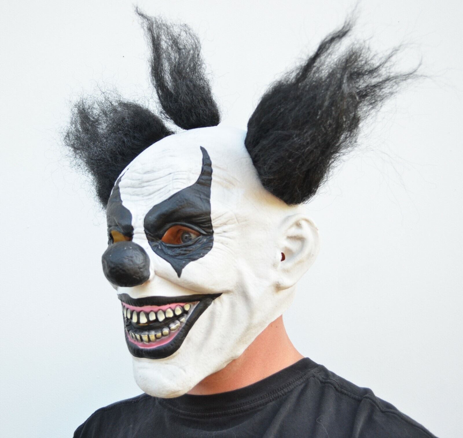 Scary Halloween Clown Mask with Hair Costume Party Black & White Clown