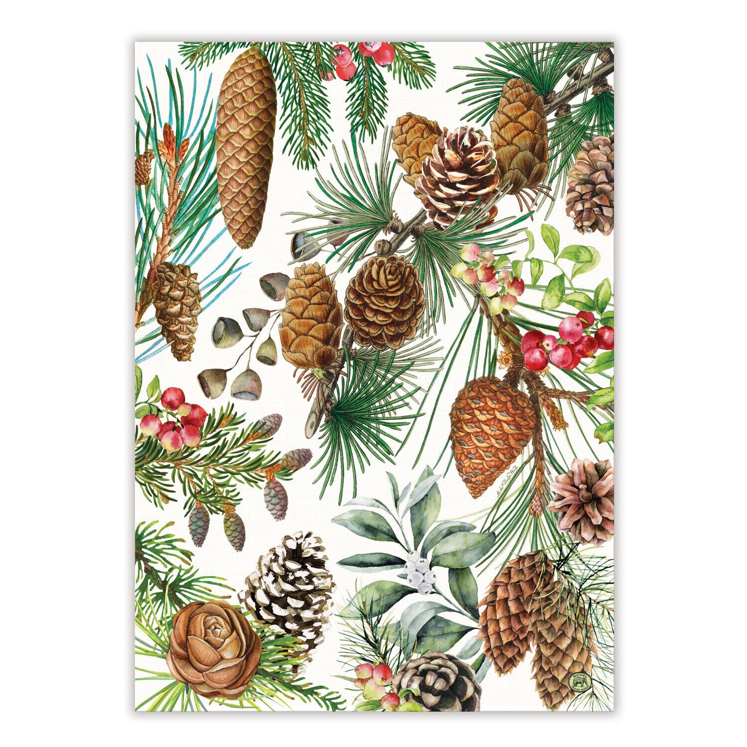 Set / 2 Michel Design Works Cotton Kitchen Towels Christmas White Spruce - NEW