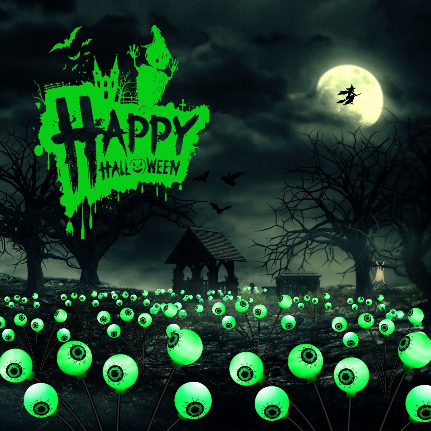 2 Pack LED Solar Eyeballs Light Garden Outdoor Waterproof Halloween Decor Lamp