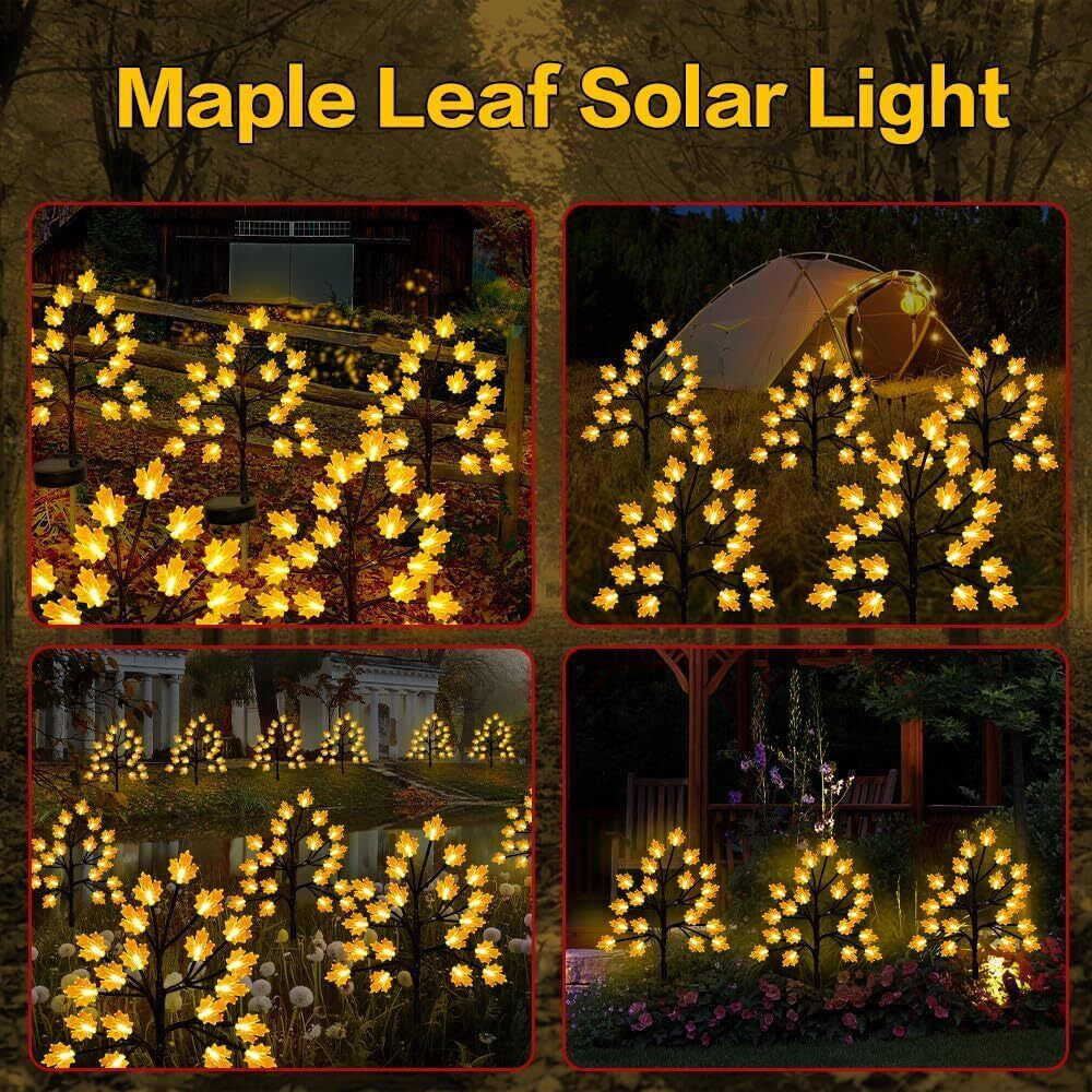 Solar Fall Lights for Thanksgiving Day Decorations Outdoor,2Pack 40LED Orange