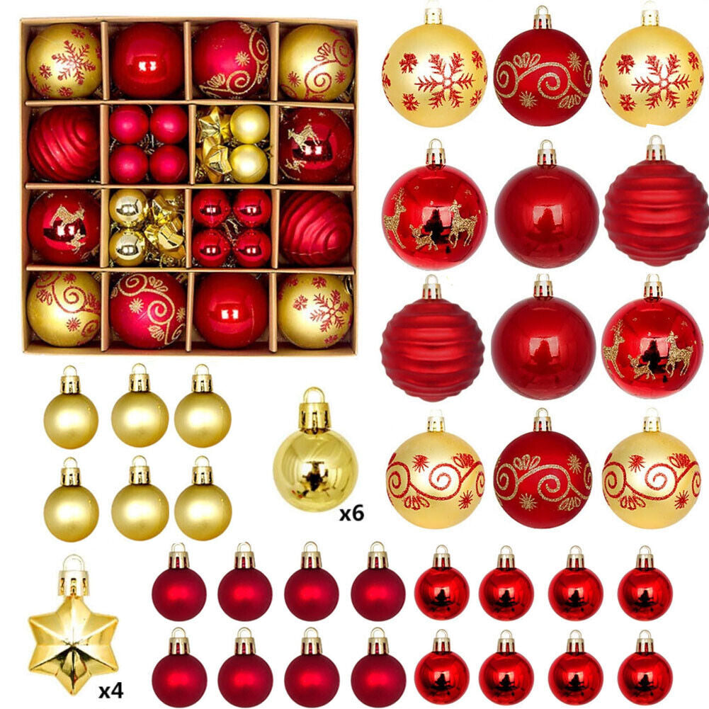 44Pcs Mixed Christmas Balls Baubles Xmas Tree Ornament Home Hanging Decoration