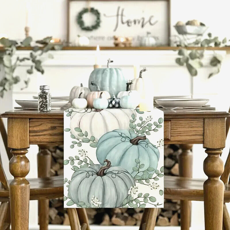 🍁Blue Pumpkin🍂 Fall Thanksgiving🦃 Table Runner Seasonal Farmhouse Autumn🎃