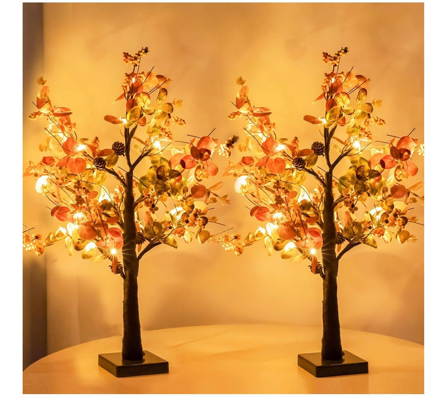 2X 24Inch Artifical Fall Eucalyptus Tree 48 LES for Holiday Decorations Harvest