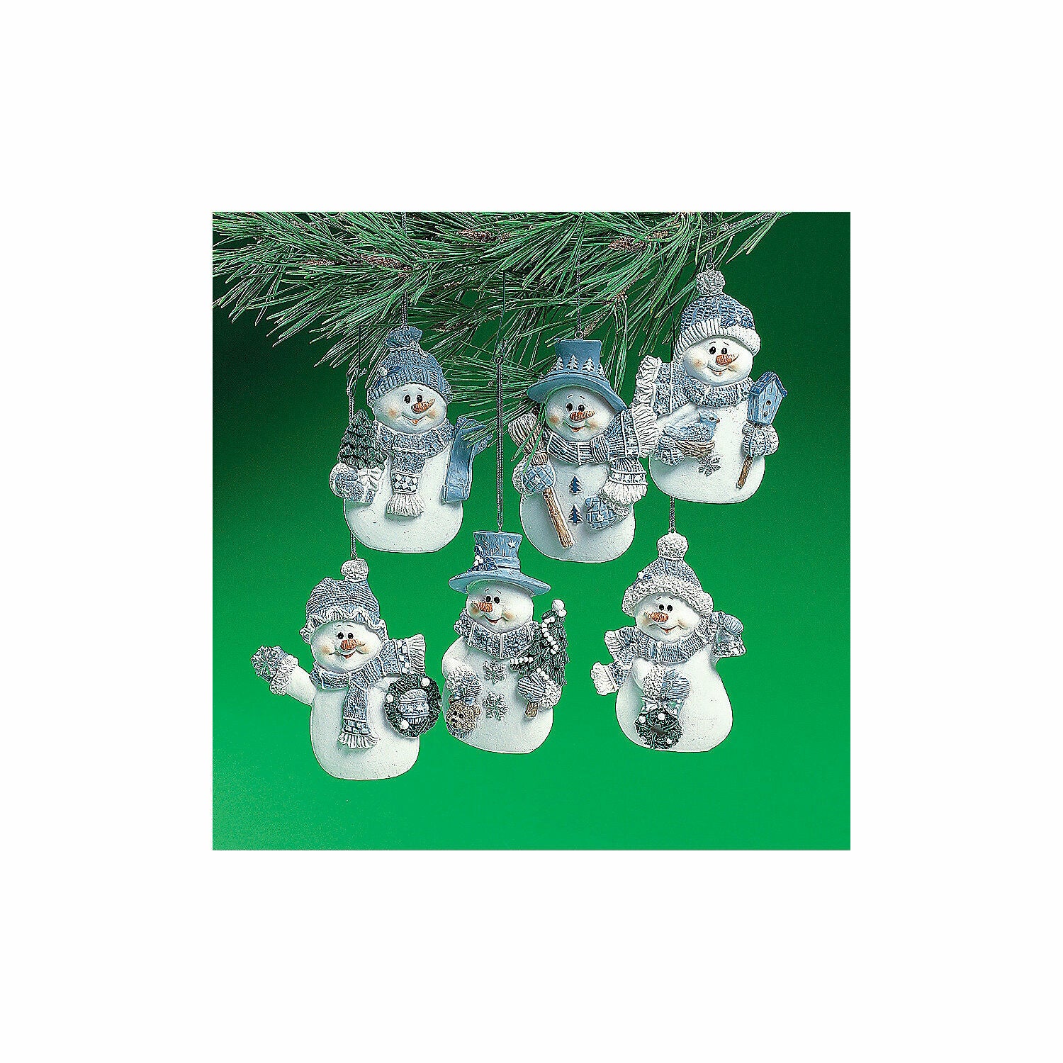 Blue Snowman Christmas Ornaments, Home Decor, 12 Pieces