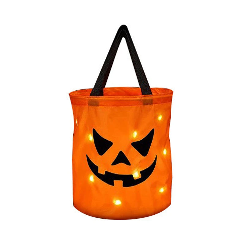 LED Light Halloween Trick or Treat Bucket Pumpkin Candy Bags Collapsible Halloween Basket for Halloween Glow Party Gift Basket