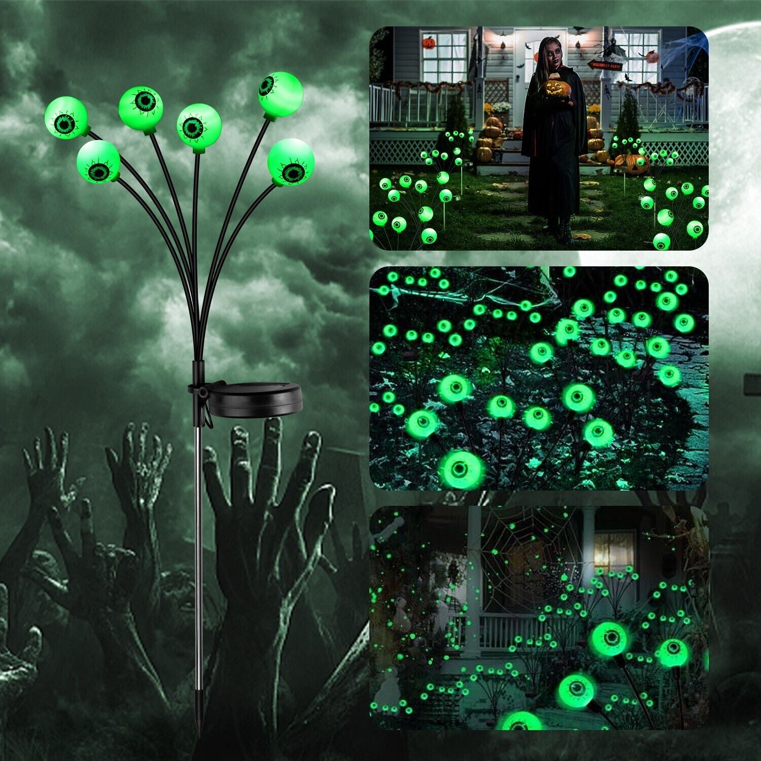 2 Pack LED Solar Eyeballs Light Garden Outdoor Waterproof Halloween Decor Lamp
