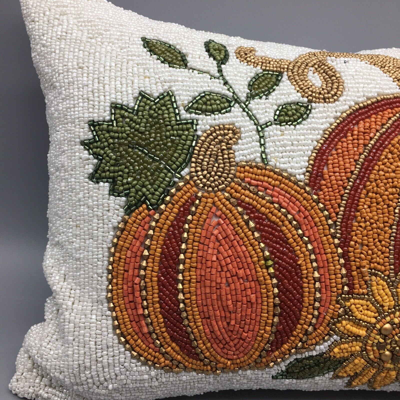 Autumn Hill Beaded Orange Pumpkin Sunflower Pillow Fall Thanksgiving Decor 12X16